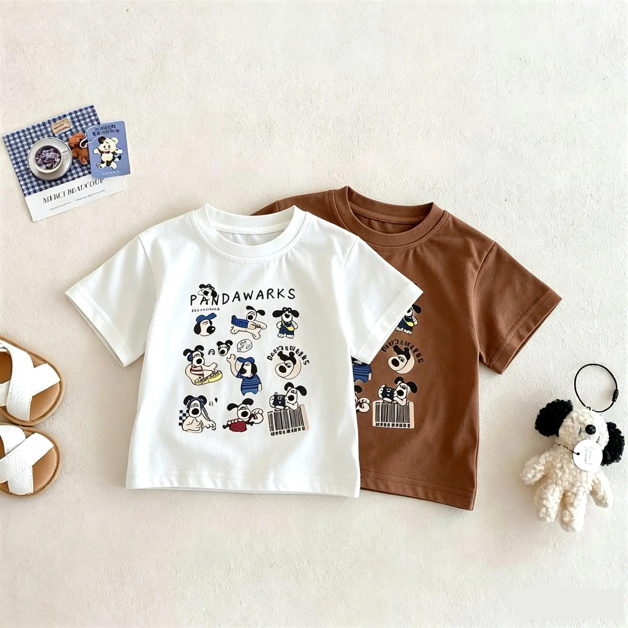 Children's Wear Tops T-shirts Printed Cartoon Fashion Korean Girl Boy Short Sleeve Tees Simple Versatile Casual Crewneck Tshirts