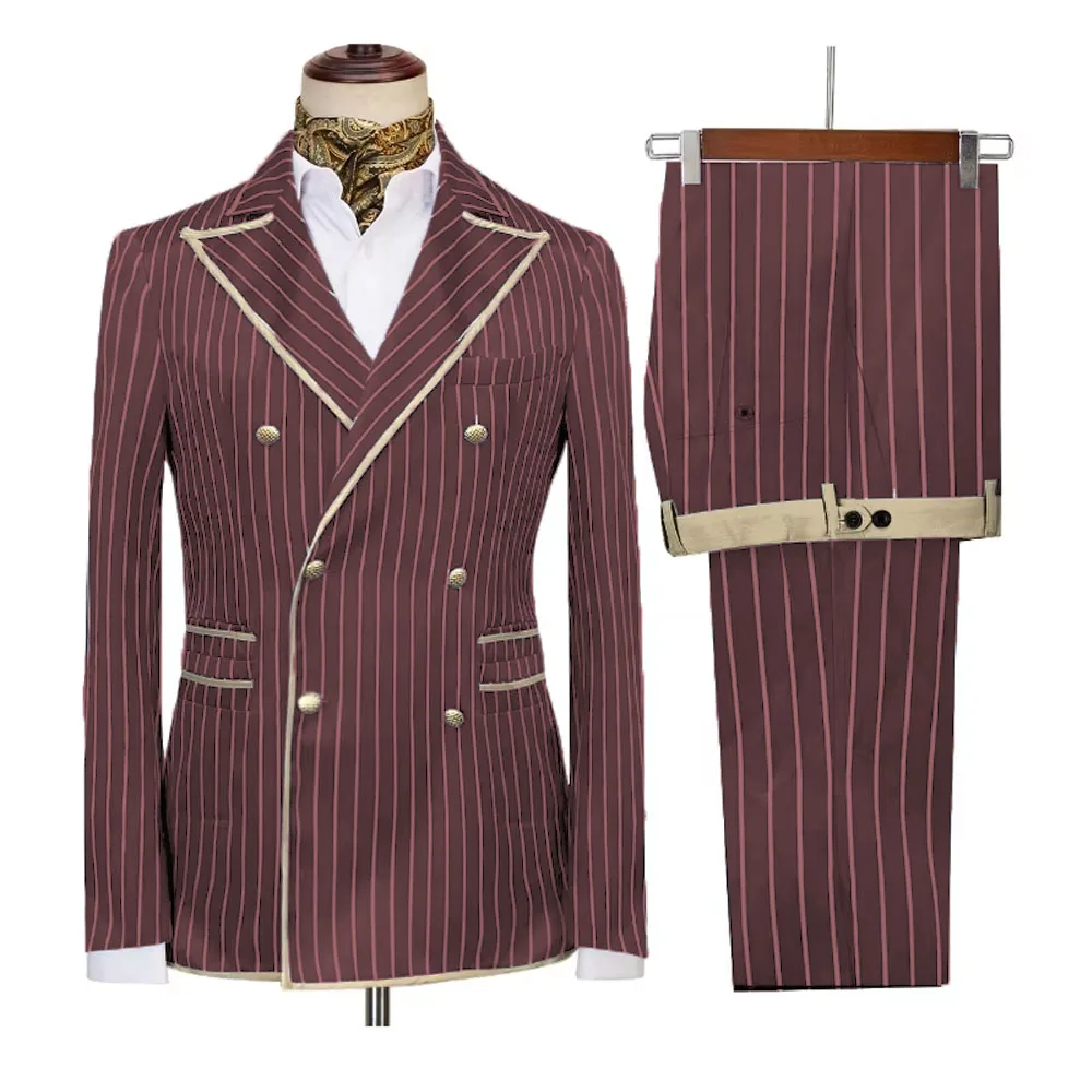 High-end Striped Men Suits Peak Lapel Double Breasted 2 Piece (Blazer+Pants) Blazers Slim Smart Causal Formal Jacket Tuxedos
