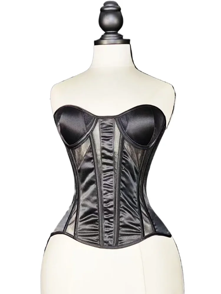 French Sexy Exterior Fishbone Corset Summer Mesh Breathable Steel Bone Waistband Strapless Interior with Bustier Top