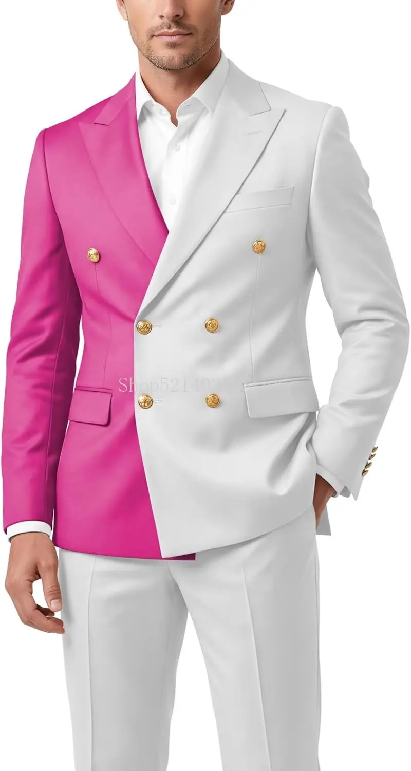 Mens Suit Slim Fit 2 Piece Tuxedo Suit for Men Double Breasted Suits Mens Tuxedo Suits Set Wedding Prom Party Dinner