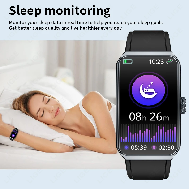 LIGE 1.47 "Jam Tangan Pintar Silikon Tahan Air Bluetooth Panggilan Pesan Pengingat Pemantauan Tidur Gelang Pintar Pedometer Gelang Olahraga