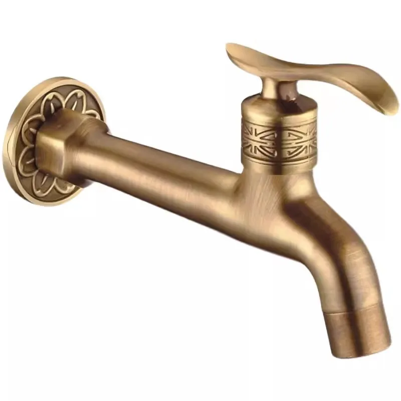 Bibcock Wasserhahn lange Garten Wasserhahn Kran antike Messing Bad Mop Waschbecken Wasserhähne Wand halterung Waschmaschine Wasserhähne Garten