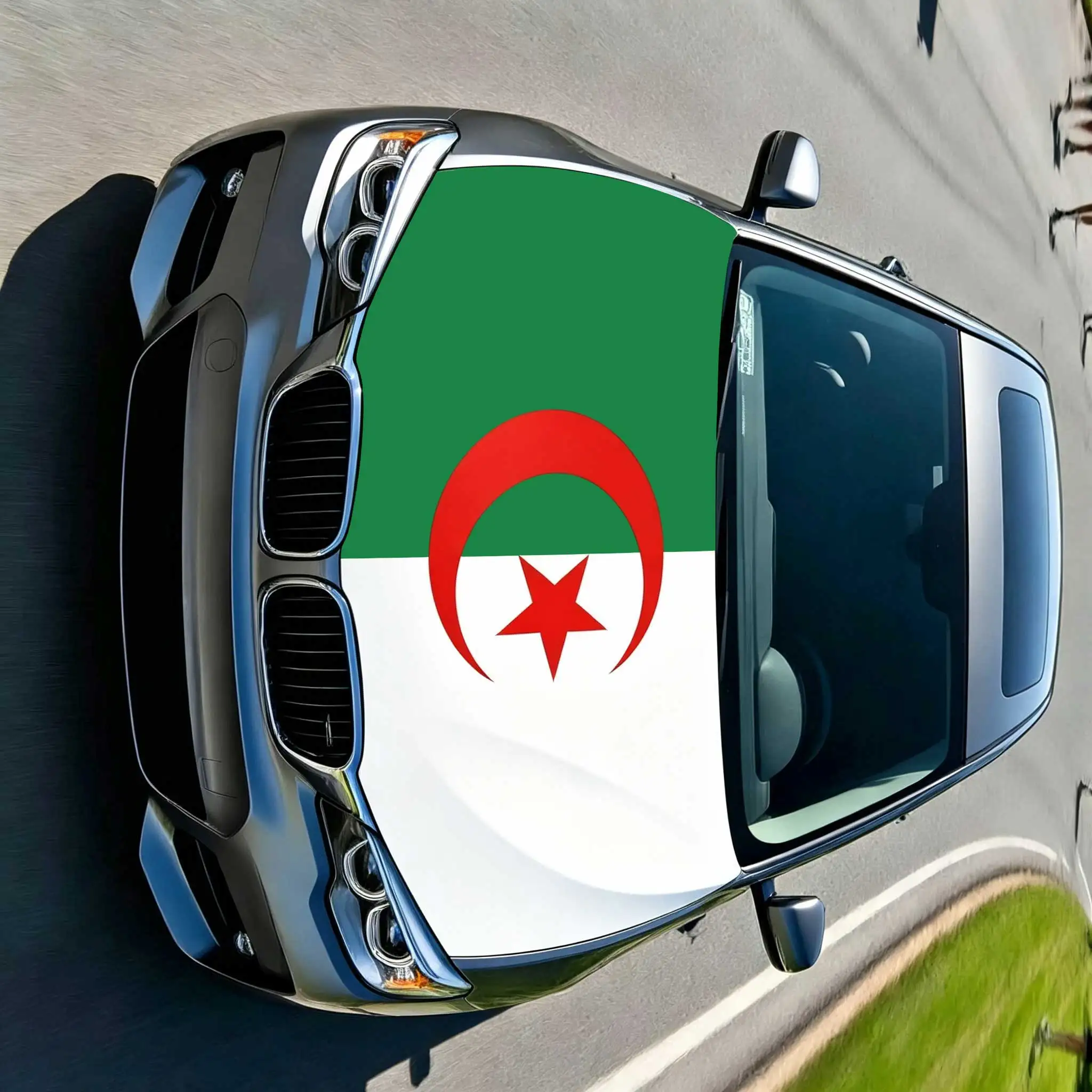 3.8x5.3fts National Algeria Flag Banner Car Hood Cover Flag Elastic Fabrics Engine Cover For Decoration