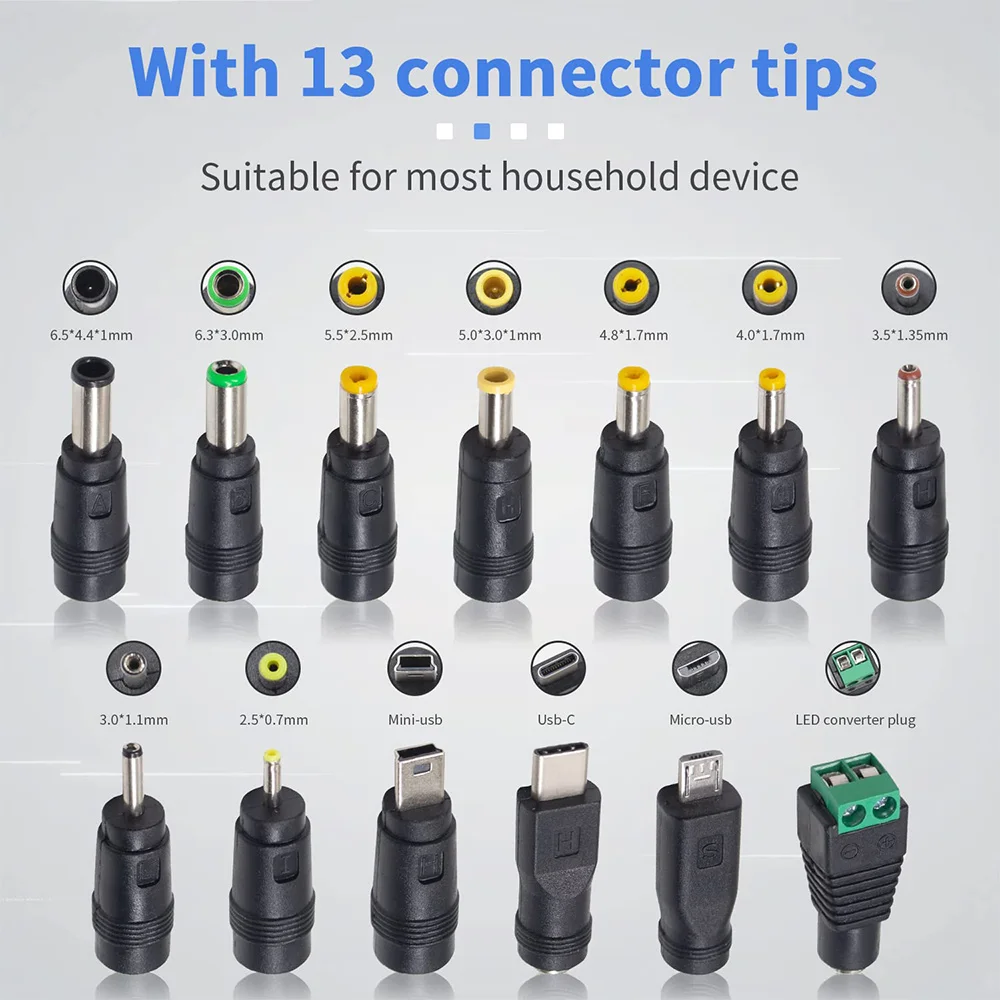 Stylish-5V DC 5.5 2.1Mm Jack Charging Cable Power Cord, USB To DC Power Cable With 13 Interchangeable Plugs Connectors Adapters