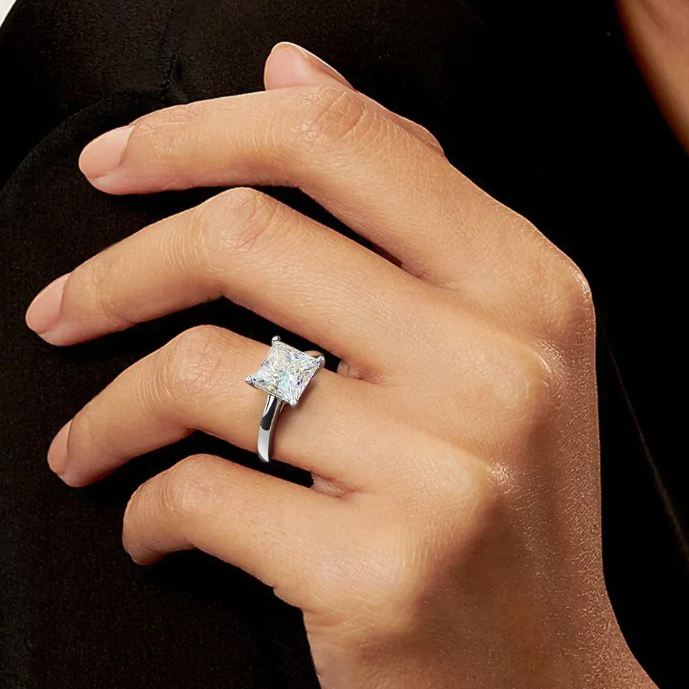 FEOBUR 1/2/3/4CT Princess Cut Moissanite Diamond Ring for Women Certified 100% 925 Sterling Silver Engagement Wedding Band GRA