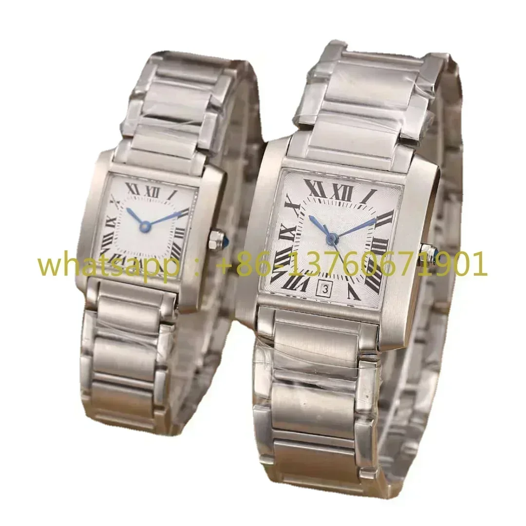 Luxury Men Women Silver Quartz Sports Stainless Steel Bracelet Square Watch Rome Dial