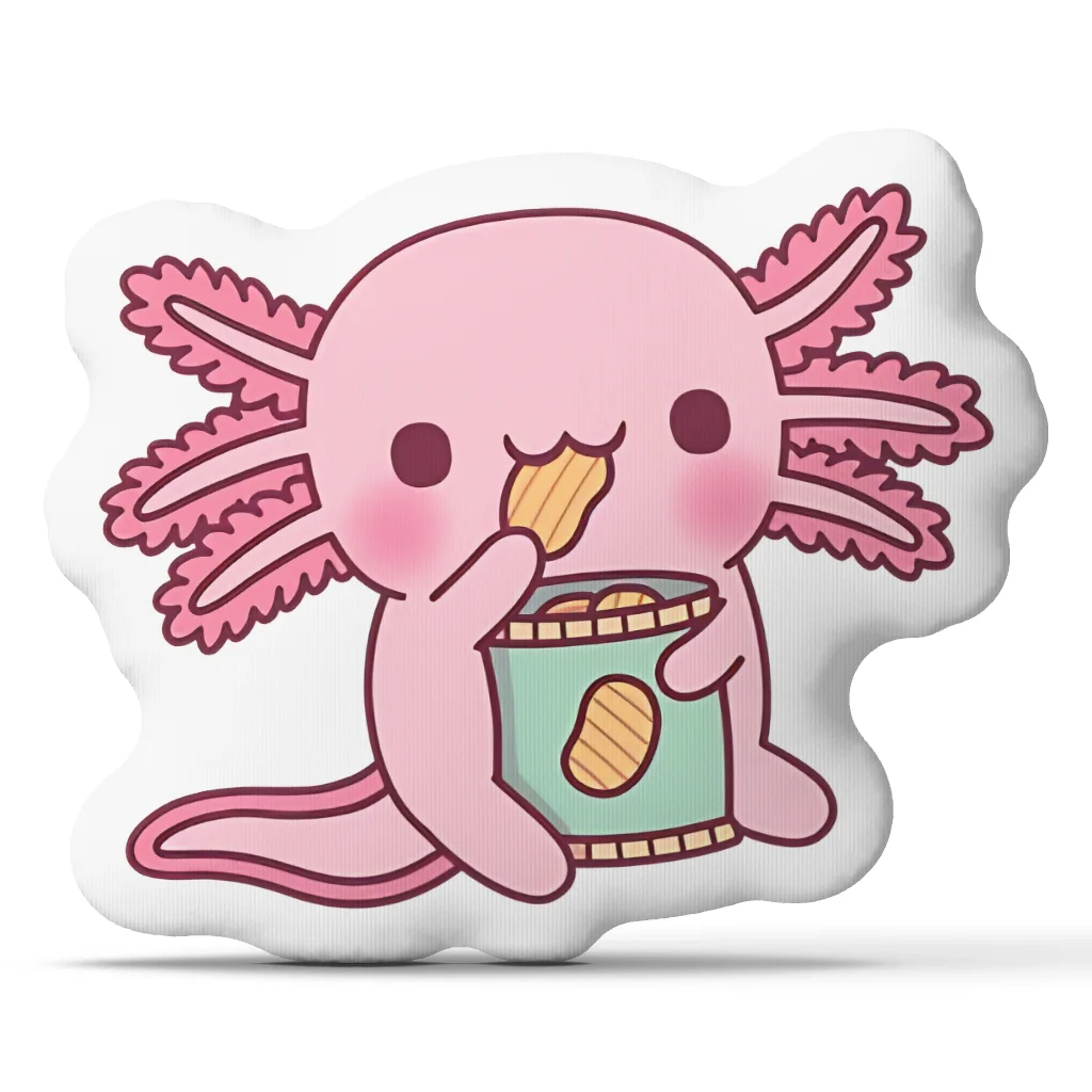 Funny Snaxolotl Axolotl Eating Potato Chips Throw Pillow Irregular Stuffed Cushion Cute Home Decor Sofa Accent Gift Idea