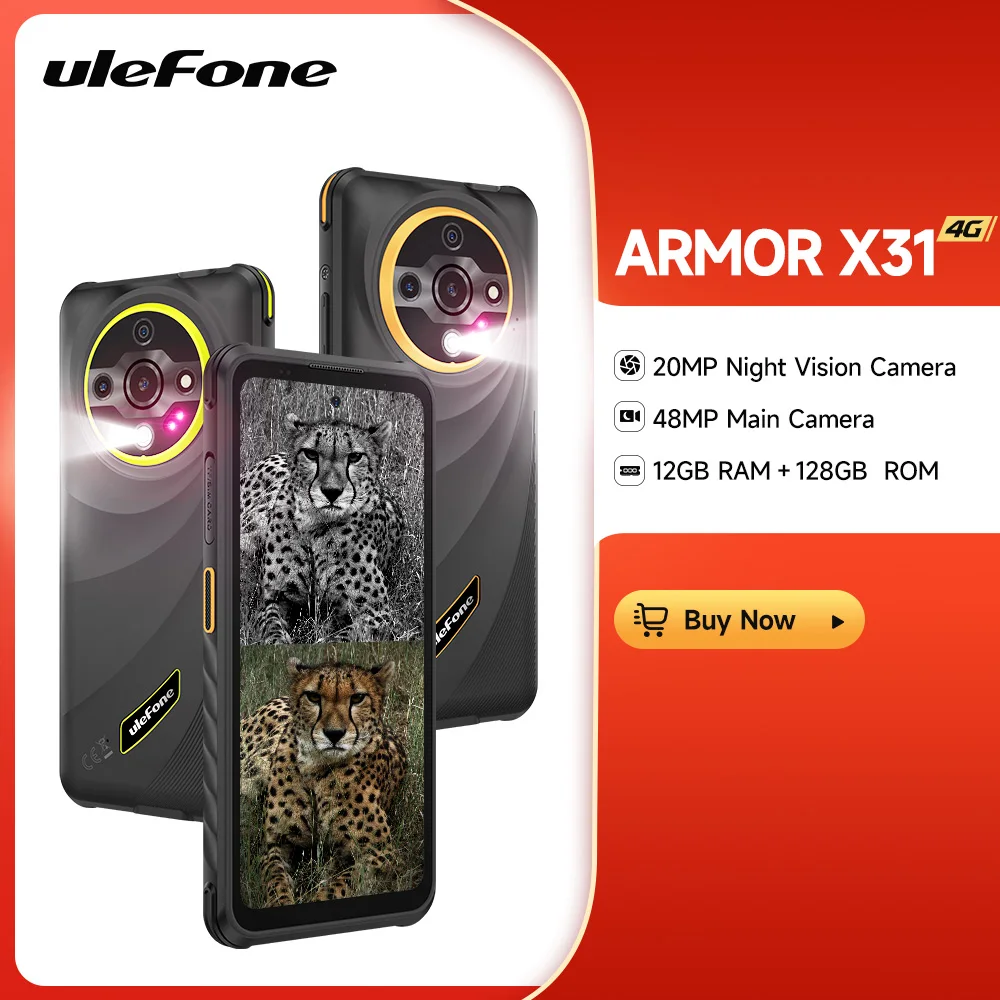 Ulefone Armor X31 4G Rugged Phone Android 14 Smartphone 6.56”12GB RAM 128GB ROM 48MP Night Camera NFC IR Blaster Global Version