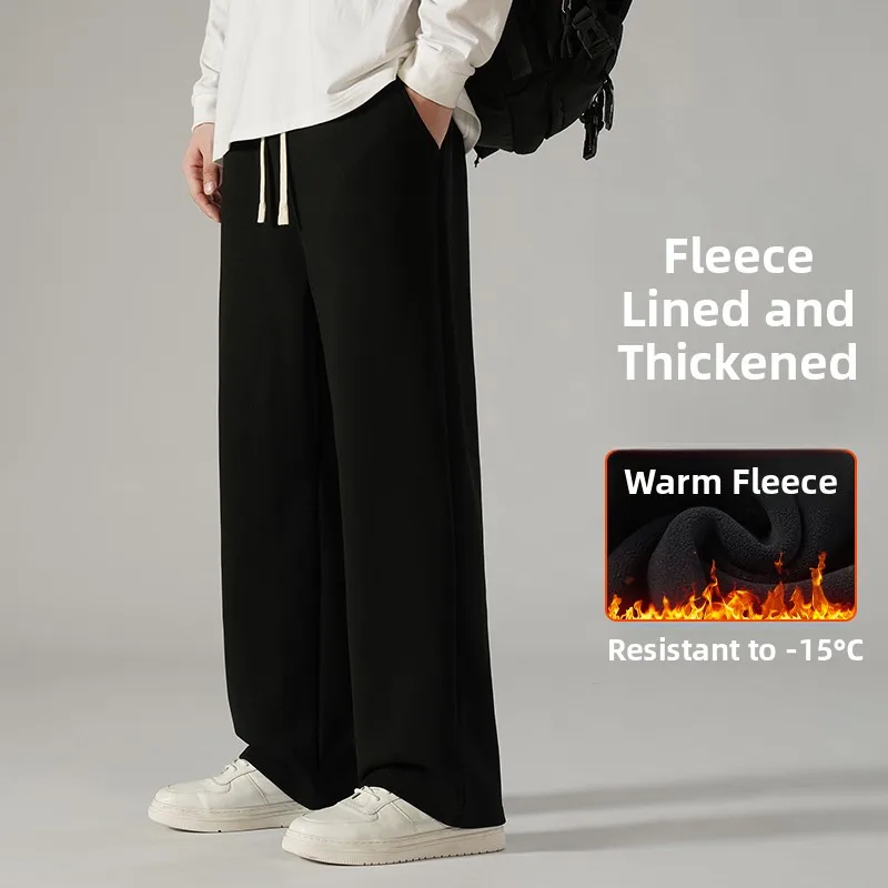 

Мужские утепленные повседневные брюки прямого кроя на флисовой подкладке, осенне-зимние теплые спортивные брюки свободного кроя из полиэфирного волокна