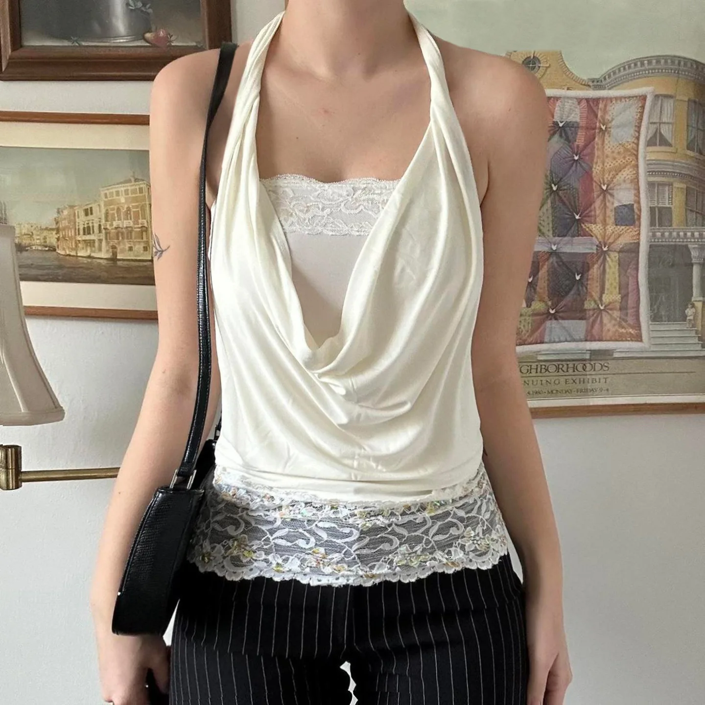 

Swinging Neck Casual Fashion Tank Top Boho Chic Summer White Sleeveless Crop Top Vacation Style Outfits Lady Vest