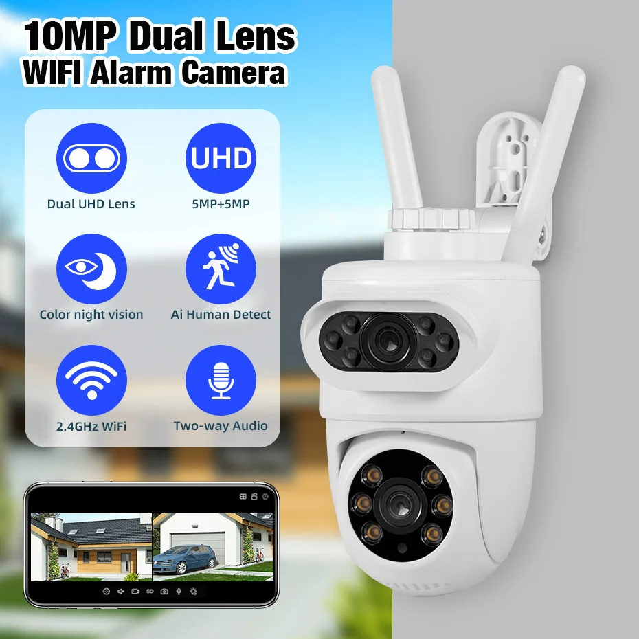 FUERS 5K 10MP Dual Lens IP Camera Tuya Smart Home Security Auto Tracking Wireless Alarm WIFI CCTV Surveillance Outdoor Camera