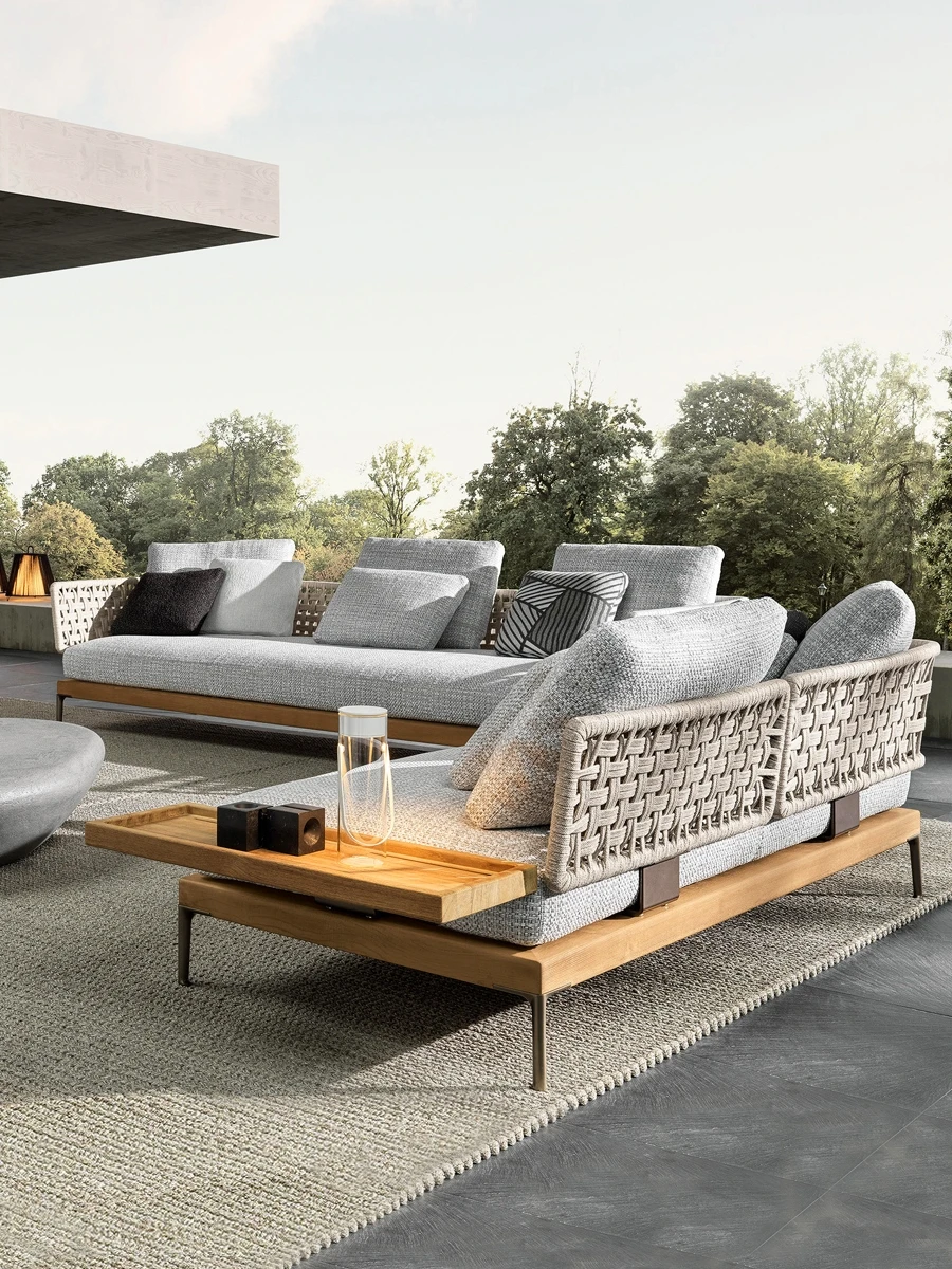 

Leisure outdoor sofa courtyard garden villa teak furniture rattan chair hotel open-air preservative wood coffee table combinatio