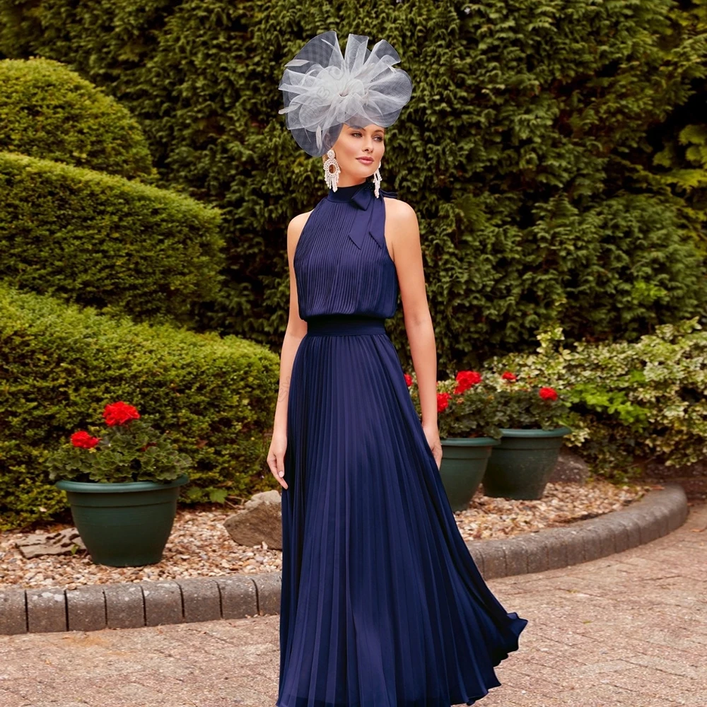 

Gorgeous Navy Blue Mother of Bride Dresses for Women Sleeveless Pleat Elegant Wedding Party Gown for Party Vestido De Noche