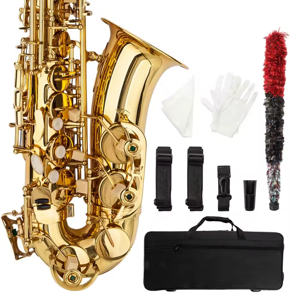 סקסופון אלט טיפה e פליז sax מלא ערכת פליז עבור תלמיד מתחילים עם גילוף, פה, כפפות, ניקוי בד ב