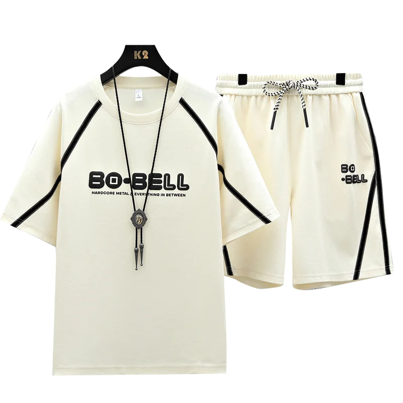 

【Sleeveless T-shirt + 5-Fold Shorts】Summer New Style Trendy Men's Short Sleeve Outfit Youthful & Energetic Casual 2-Piece Set