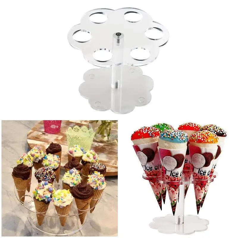 Acrylic Ice Cream Stand Cake Cone Stand Round Clear Stable Holder for Wedding Buffet Display