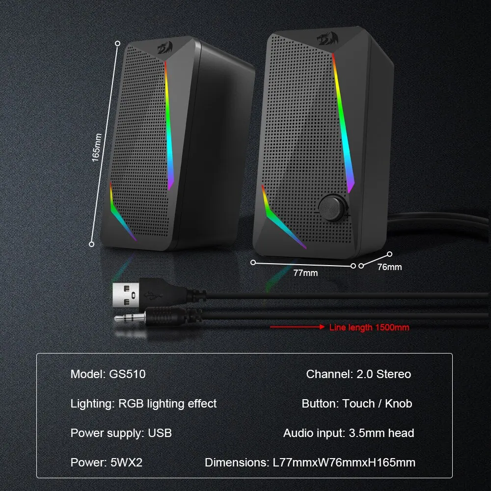 REDRAGON Waltz GS510 3,5 мм Aux 2,0 стерео объемная Музыка RGB игровые колонки звуковая панель для компьютера Настольный ПК громкоговорители