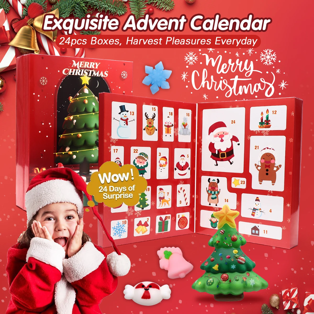 

24 рождественские игрушки для защемления и расслабления слепых коробок