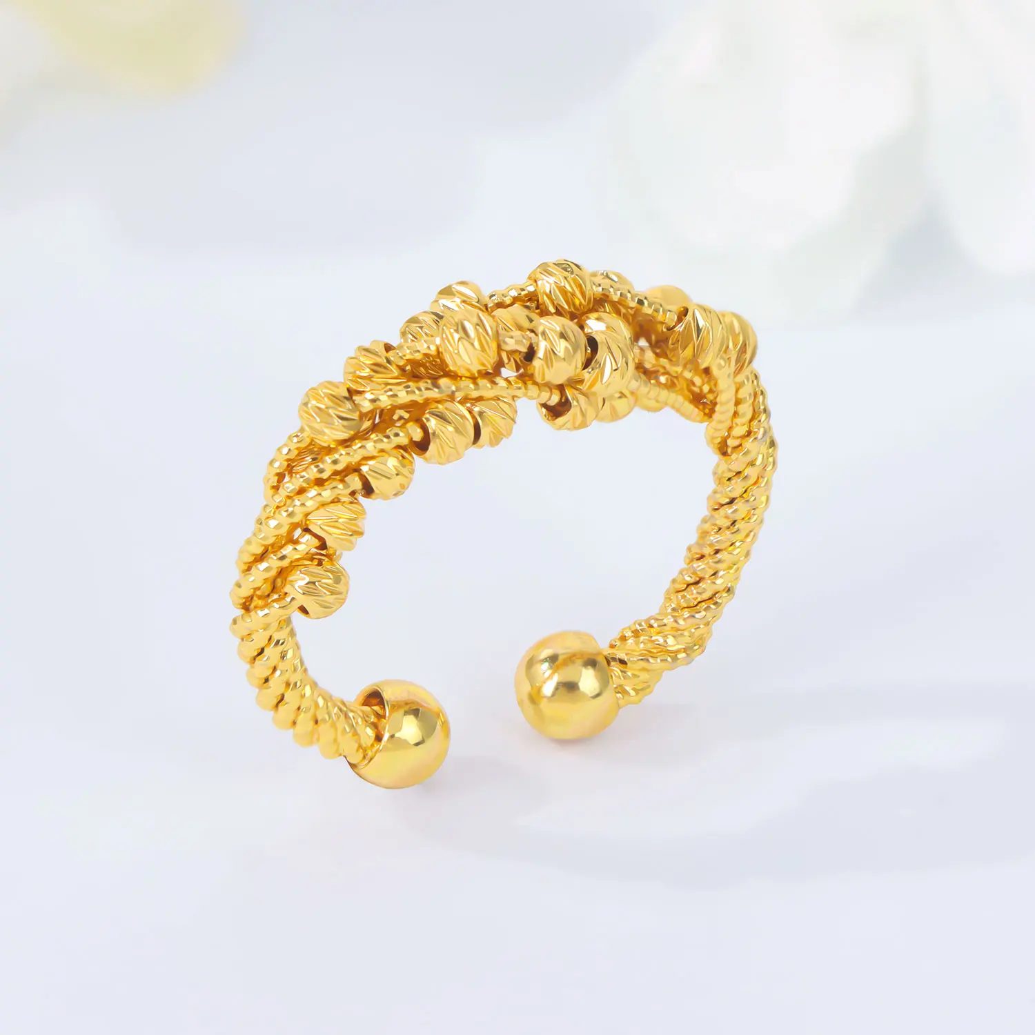 Türkische Mode Münzen Ring 24k vergoldet Dubai einfache Cocktail Paare Ringe Nigeria Frauen Braut Hochzeit Party Schmuck – Detail 9