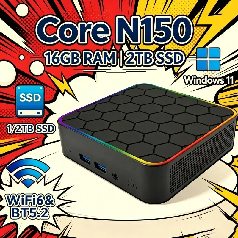 2026 Durable Core N150 MINI PC Windows 11 Smooth Touch Pocket Sized Console RAM 1TB SSD WIFI 6 BT5.2 4K HD Mini Verse