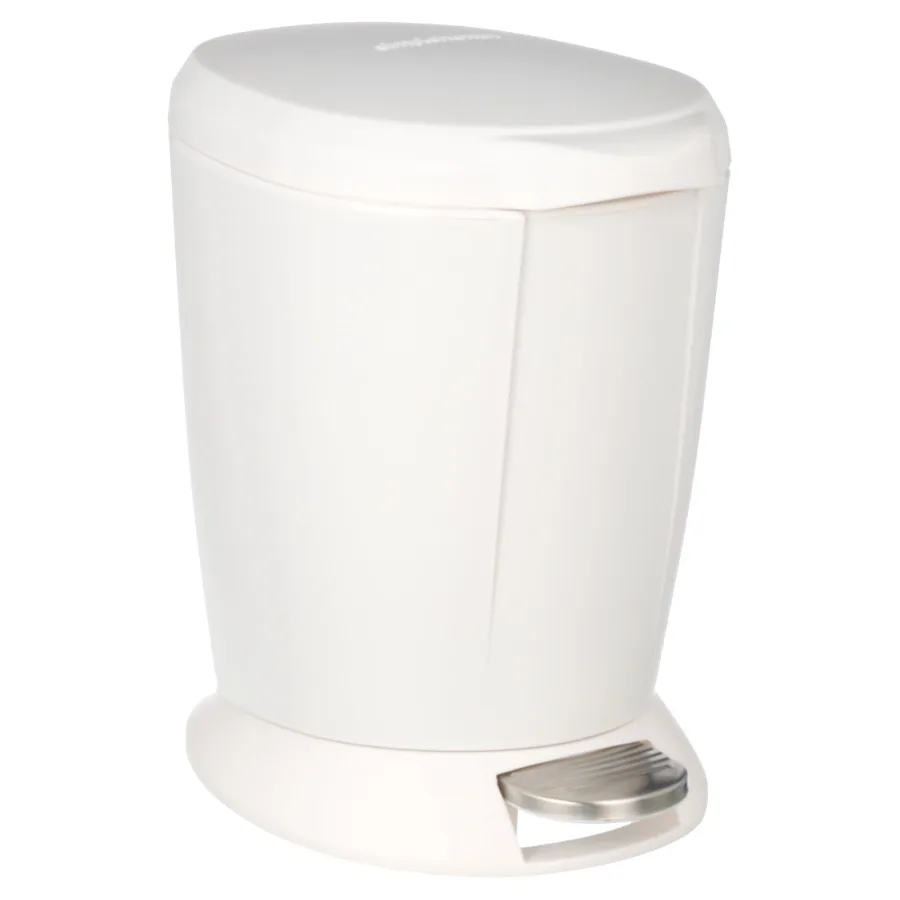 

6 Liter/ 1.6 gal Compact Round Plastic Bathroom Step Trash Can in White for Small Spaces Easy to Use with Secure Lid and Durabl