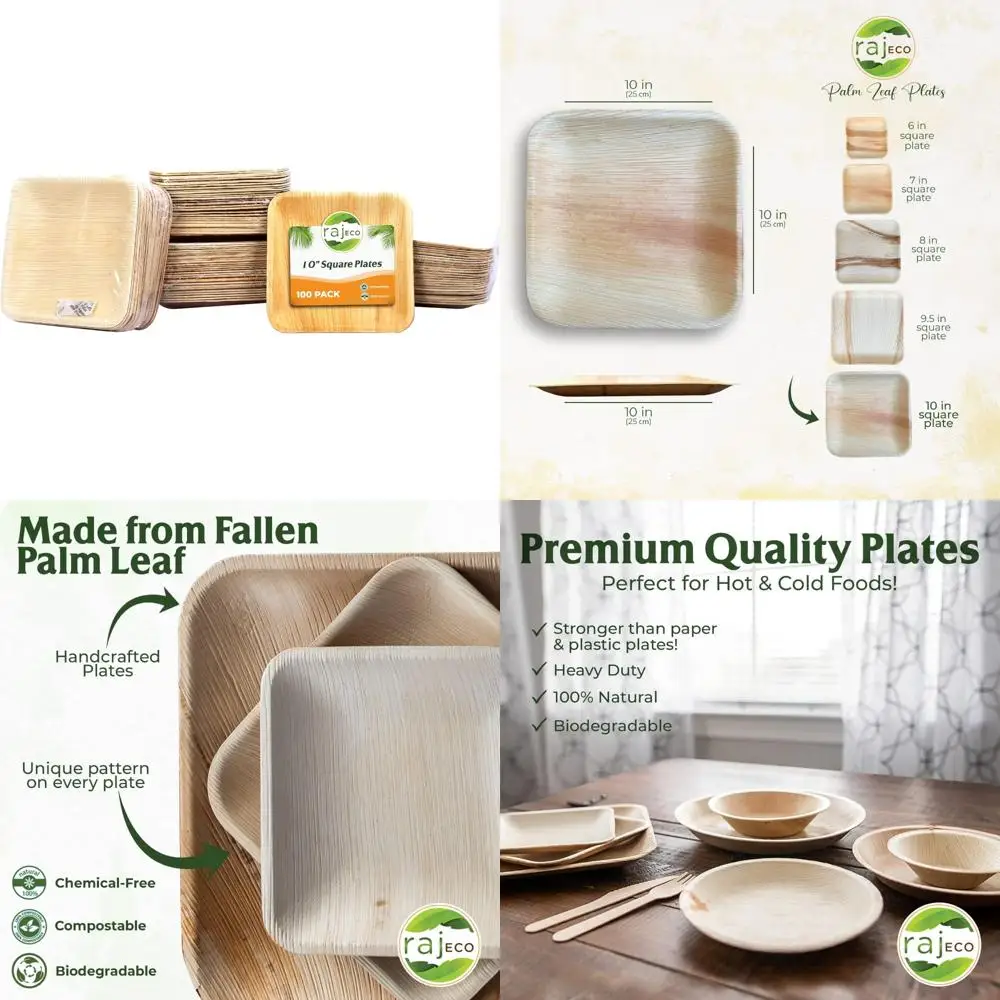 

Одноразовые компостируемые квадратные тарелки с пальмовыми листьями, 10 шт., упаковка из 100 шт., декоративная посуда для свадеб, обедов и ужинов