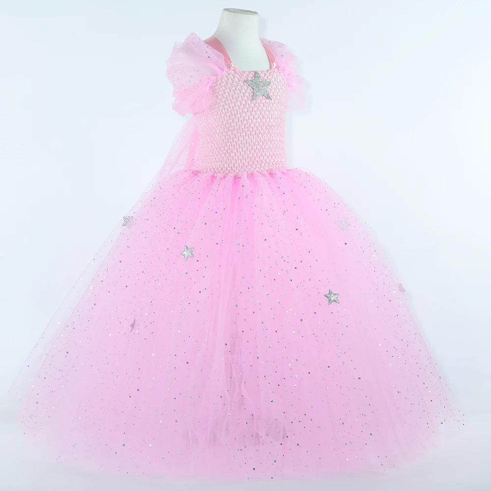 فستان Wicked Glinda The Good Witch للأطفال باللون الوردي اللامع من Glenda توتو للفتيات لحفلات الهالوين وأعياد الميلاد وحفلات الأميرة