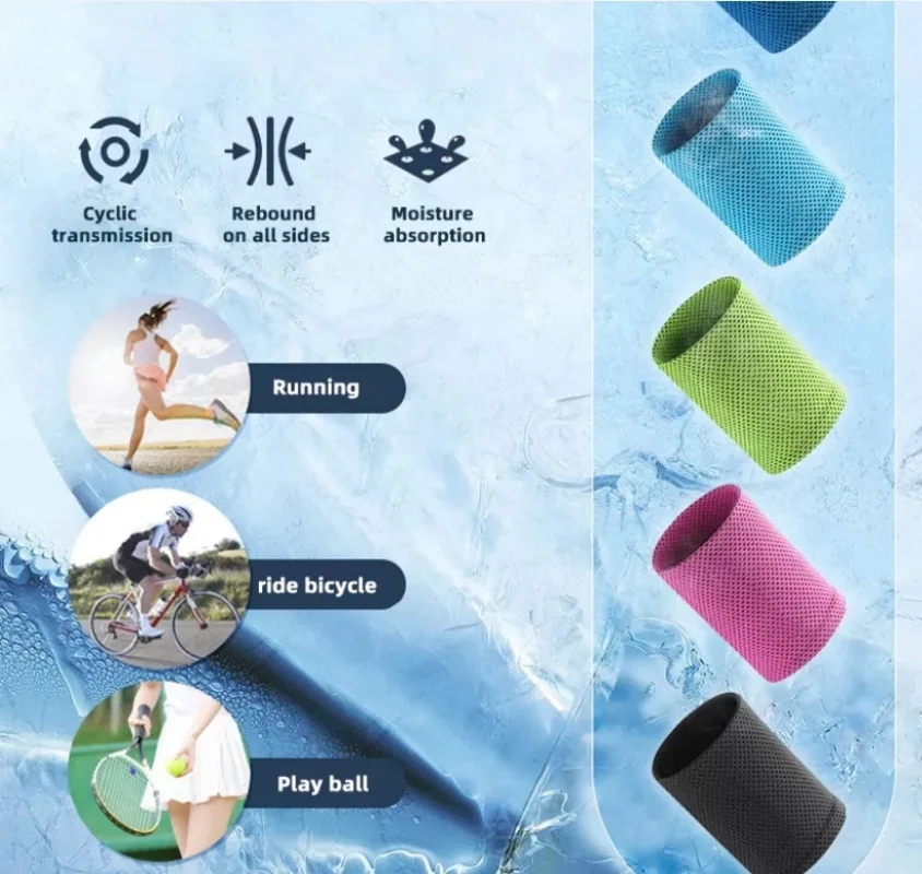 2pcs Ice Cooling Wristband Exercise Breathable Tennis Wristband Outdoor Sports Sweatband For Running Fitness Yoga Cycling Hiking