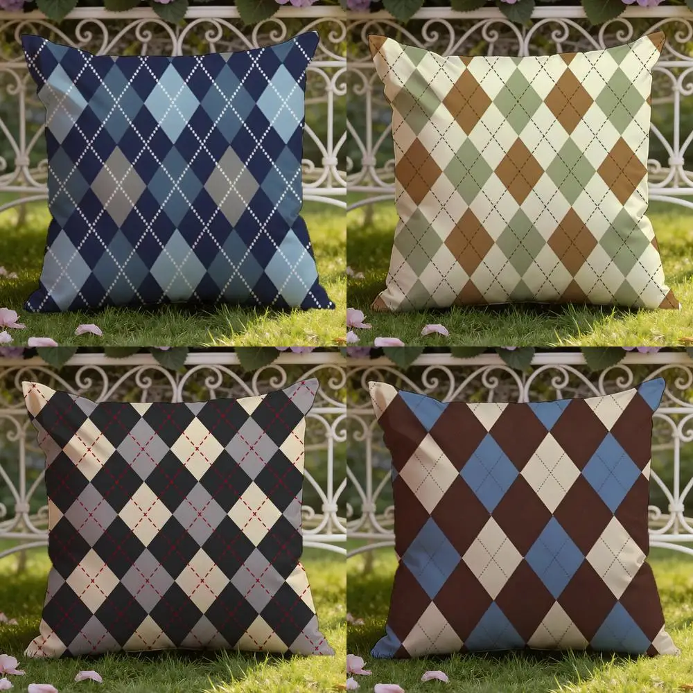 Argyle Texture Cushion Cover Home & Car Dual-Scene Pillow Cover: Reversible for Premium Comfort