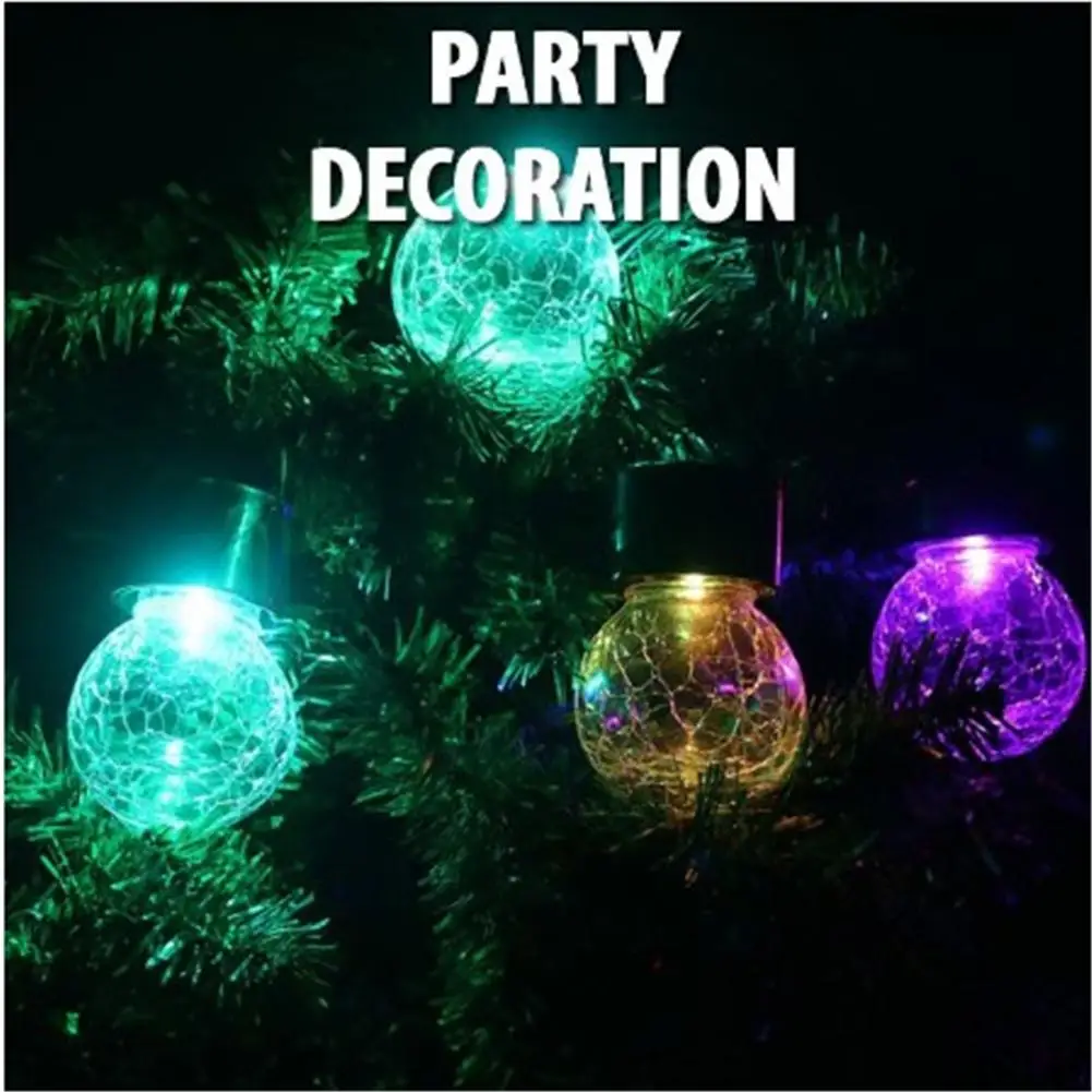 Solar Hanging LED Night Lamp Waterproof Cracked Glass Ball Light Multi-color Changing Party Decor Indoor Outdoor Solar Lantern