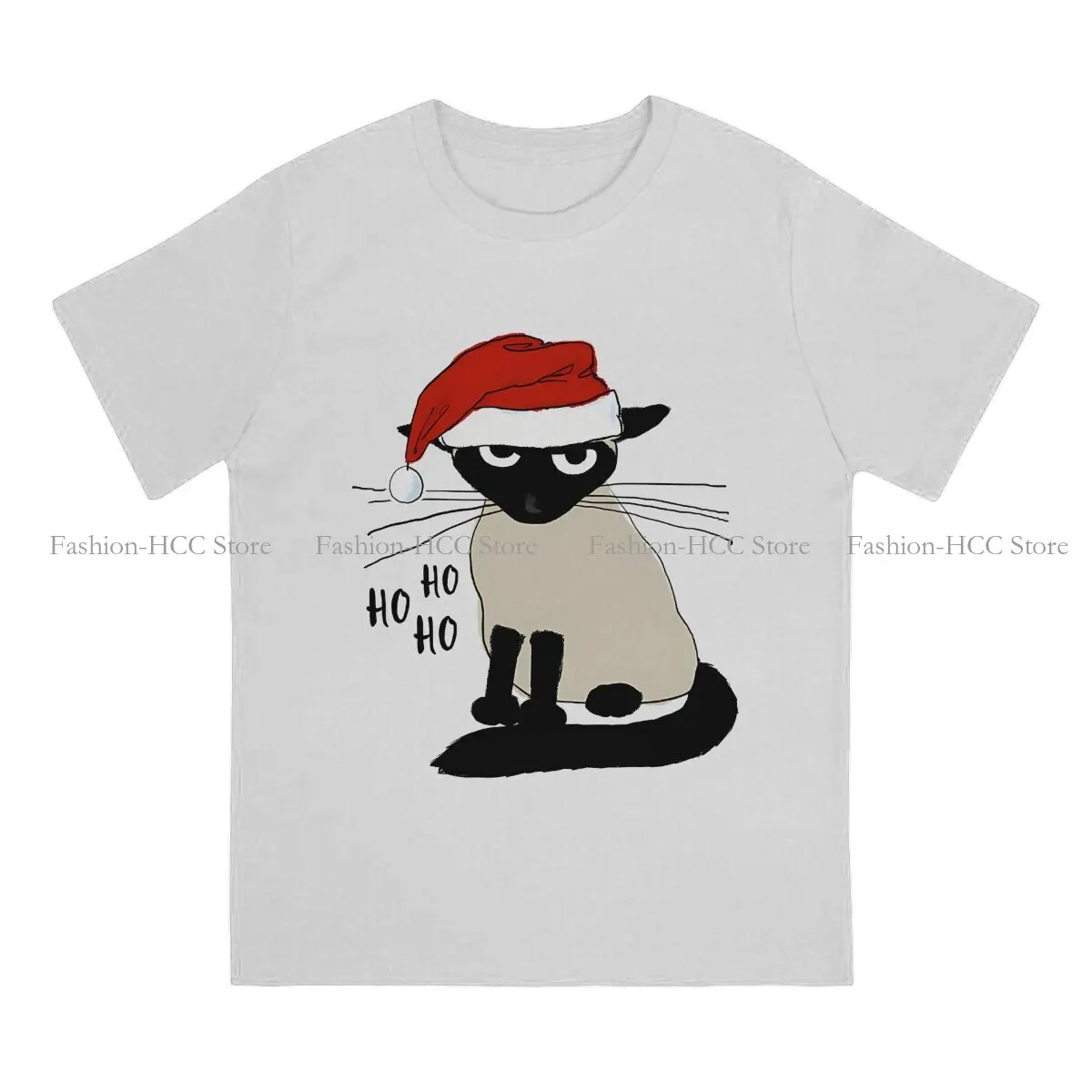 Santa Humorous Christmas Holiday Kitty Fashion TShirts Siamese Cat Male Harajuku Tops T Shirt Round Neck