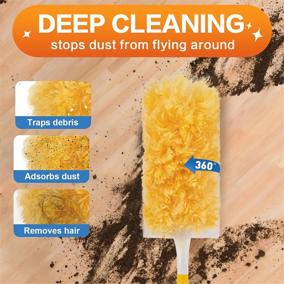 【AT48】 NEW Heavy Duty Duster Refills Kit, 60 Disposable 360° Dusters with 3FT Telescopic Extension Rod and Short Handle