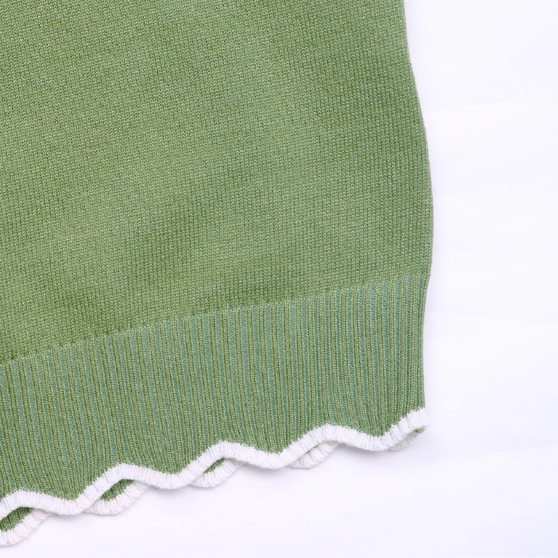 Pull tricoté vert à manches longues pour femme, demi-fermeture éclair, col en V, garniture festonnée, décontracté, coupe ample, mode quotidienne, automne hiver