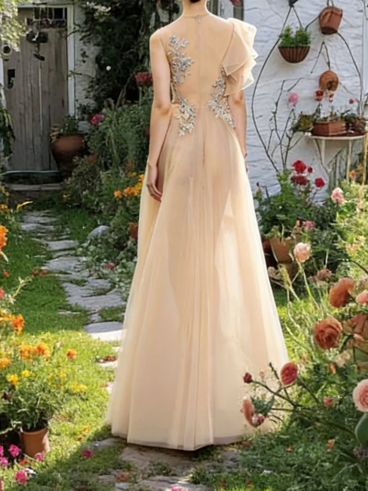 Seksowne aplikacje, koraliki, bez rękawów, falbany, linia A, suknie wieczorowe, suknie na przyjęcie urodzinowe, suknie balowe, szyte na miarę