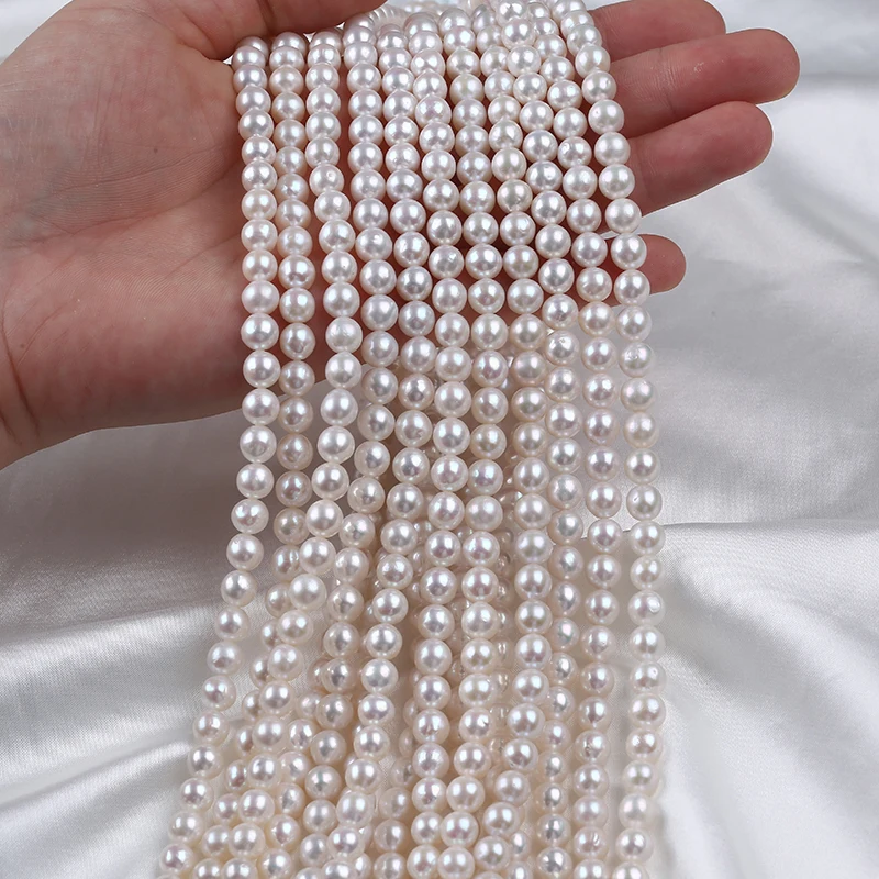 6.5-7mm Natural White Loose Beads Freshwater Round Pearl Beads Strand