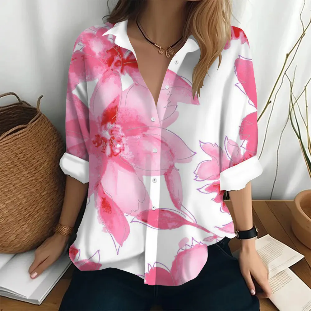 Elegant Women's Fashion Blouse Spring/Summer Digital Print Shirt Commuter Office Female Tops Tops Mujer Рубашка Оверсайз Blusas