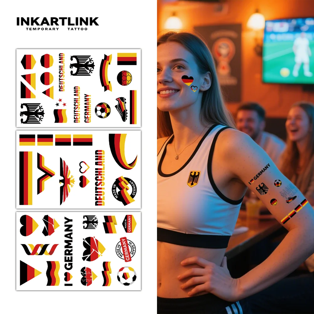 

INKARTLINK 1 набор из 3 шт. временных водонепроницаемых тату-наклеек с флагом Германии, цвет сохраняется 2-5 дней