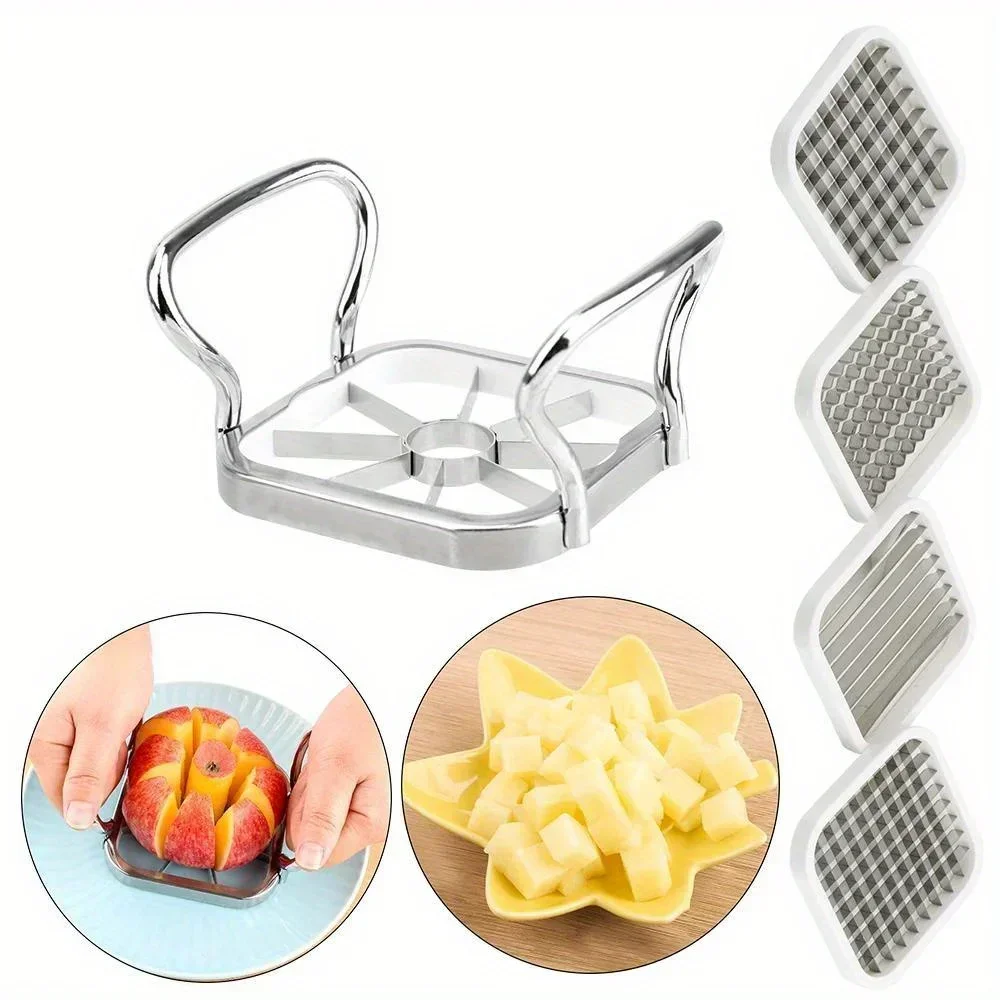 

5 Piece Set of Stainless Steel Grid Cutting French Fries Potato Slicer, Fruit Apple Slicer Cucumber Radish Slicer, Kitchen Tools