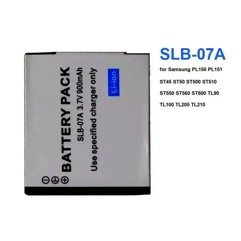 3.7V 900Mah SLB-07A for Samsung PL150 PL151 ST45 ST50 ST500 ST510 ST550 ST560 ST600 TL90 TL100 TL205 TL210 Camera Battery
