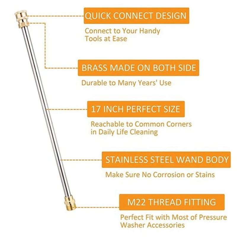 Pressure Washer Extension Universal Lance Extender for Pressure Washers M22 to 1/4 Inch Quick Connect Stainless Steel Rod