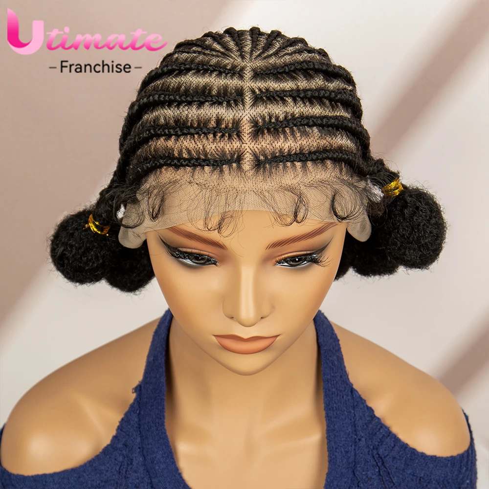 10 Inches Short Full Lace Short Braided Wigs Bantu Braided Wigs Lace Frontal Braids Wigs with Baby Hair Knotless Wigs HD Lace