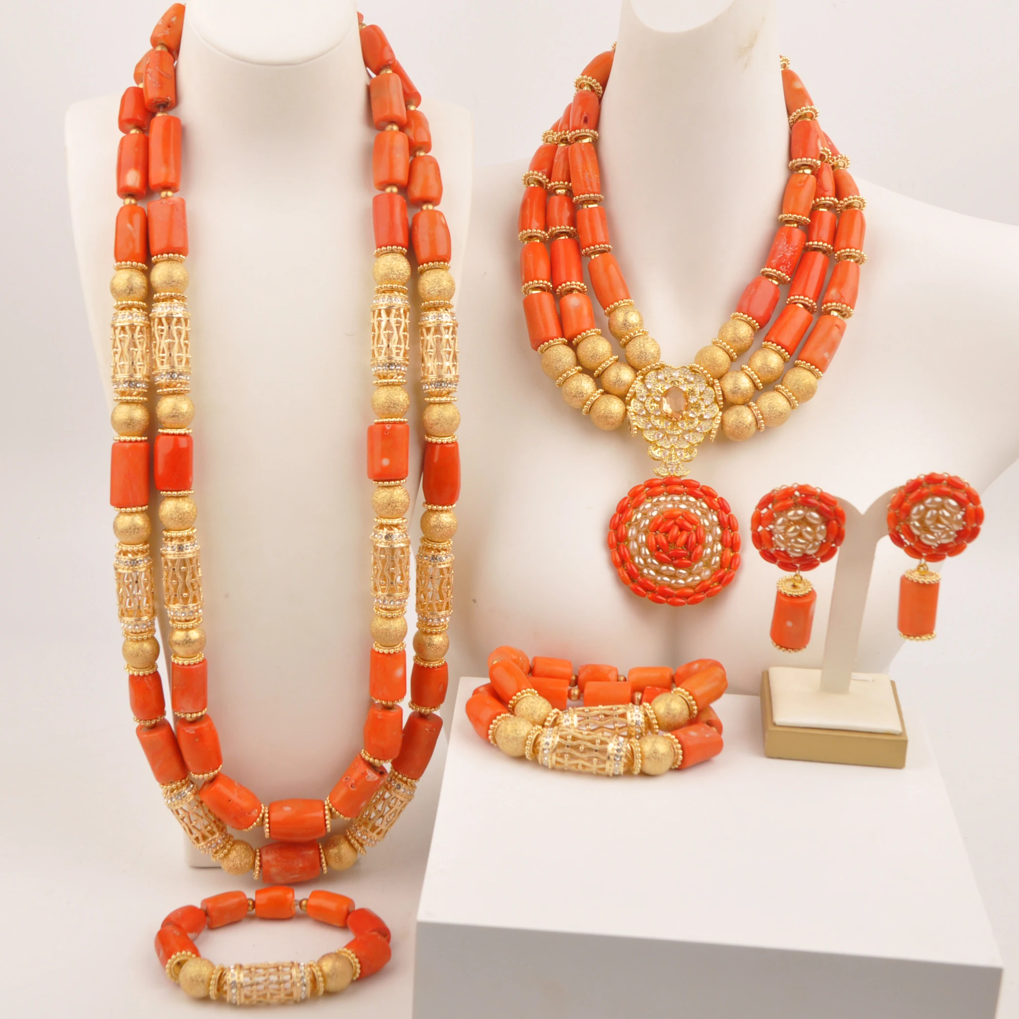 Traditional Bridal Jewelry Set African Nigerian Weddings Coral Beads Neckalce Set Couple Jewellery Gift Set