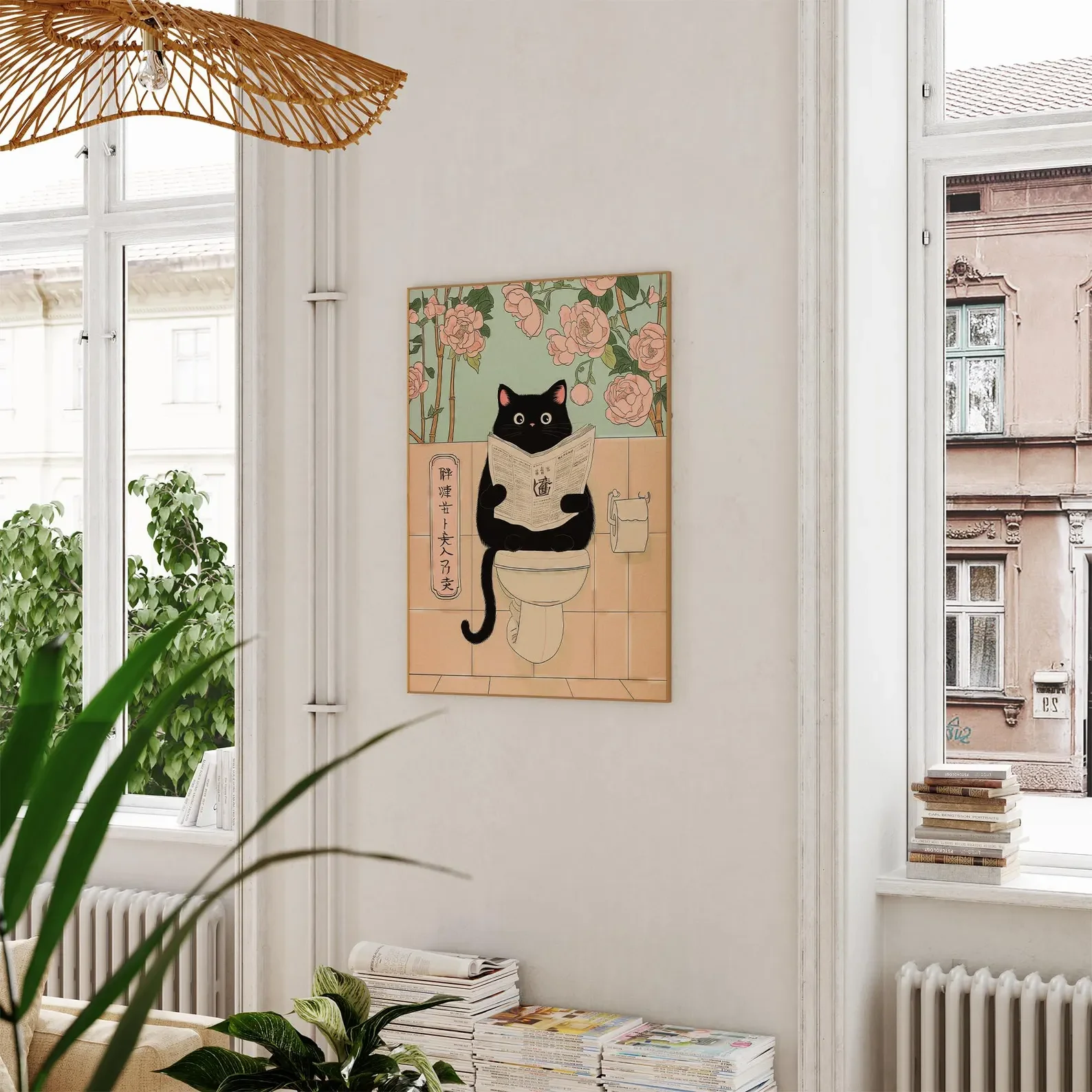 Kucing Hitam Jepang Di Toilet, Cetakan Kamar Mandi Lucu, Poster Toilet, Seni Dinding Buang Air Besar Kucing Jepang, Cetakan Netral, Kekasih Kucing Unik