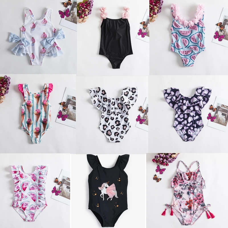 Girls Fancy One-piece Swimsuit 1-5Yrs Girls Sleeveless Swimming Wear 2024 Fashion Flower Swimwear For Children Summer Bathing