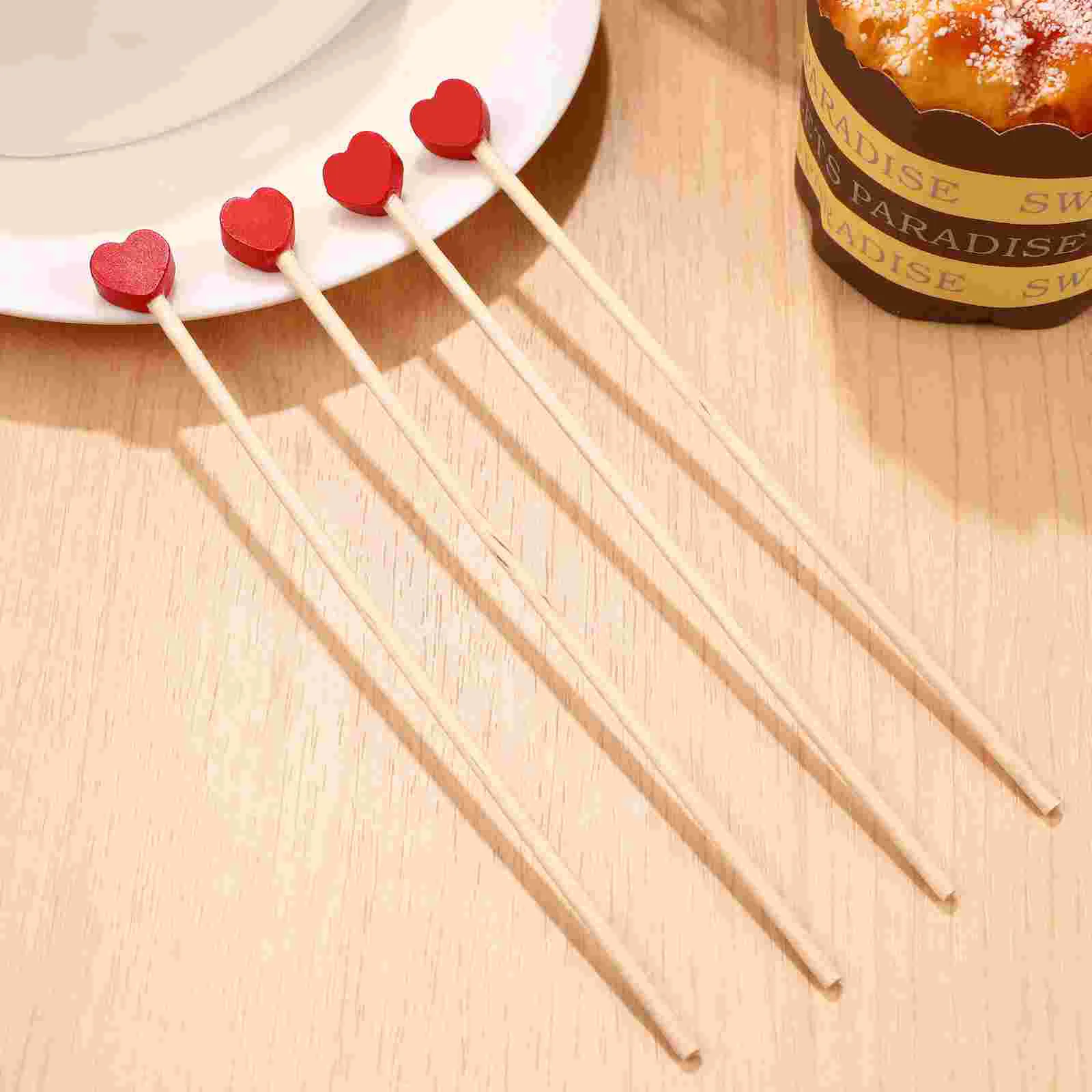 Heart Swizzle Stick Stir Sticks Wood Coffee Stirrers Beverage Wooden for Shaped Straws images - 6