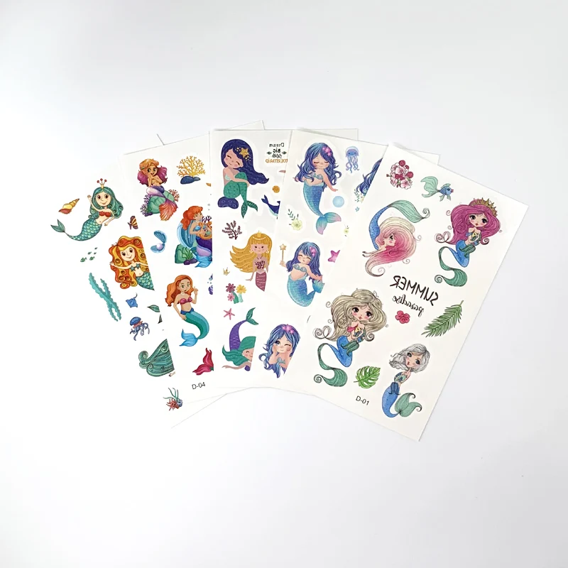 10 Sheets/Set Children's Cartoon Mermaid Tattoo Stickers Waterproof Cute Funny One-time False Tattoo for Kids Girls Gift