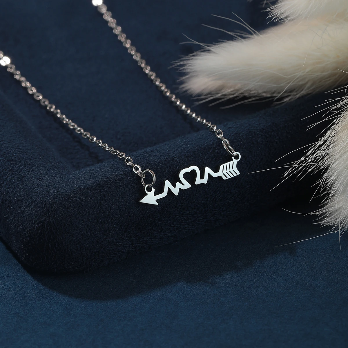 Kinitial Stainless Steel Love Heart Heartbeat Necklace Chain Family Couple Valentine Day Gift For Woman Girl Man Pendant Jewelry