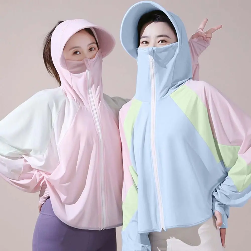 

Sweatshirts Sunscreen Clothing Anti UV Patchwork Outdoor Sun Protection Coats Long-sleeved Thin Sunblock Clothing Women