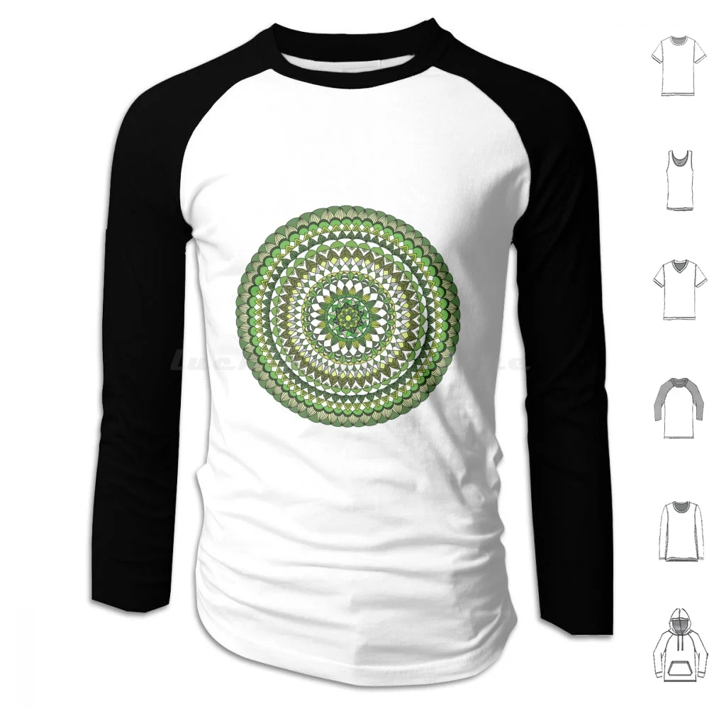 Evergreen Mandala Hoodie cotton Long Sleeve Mandala Evergreen Green Moon Enticing Nature Love Modern Handmade