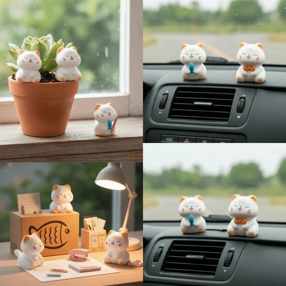 DIY Wealth Cat Model Cartoon Animal Figurine Kawaii Animal Ornaments Resin Material Mini Resin Crafts